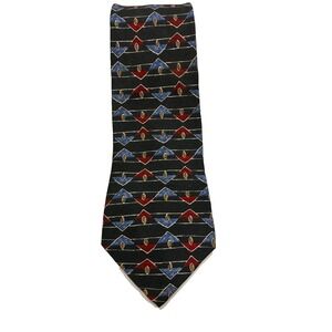 Halston Tie Mens 100% Silk Geometric Black Red Blue Classic Necktie Designer